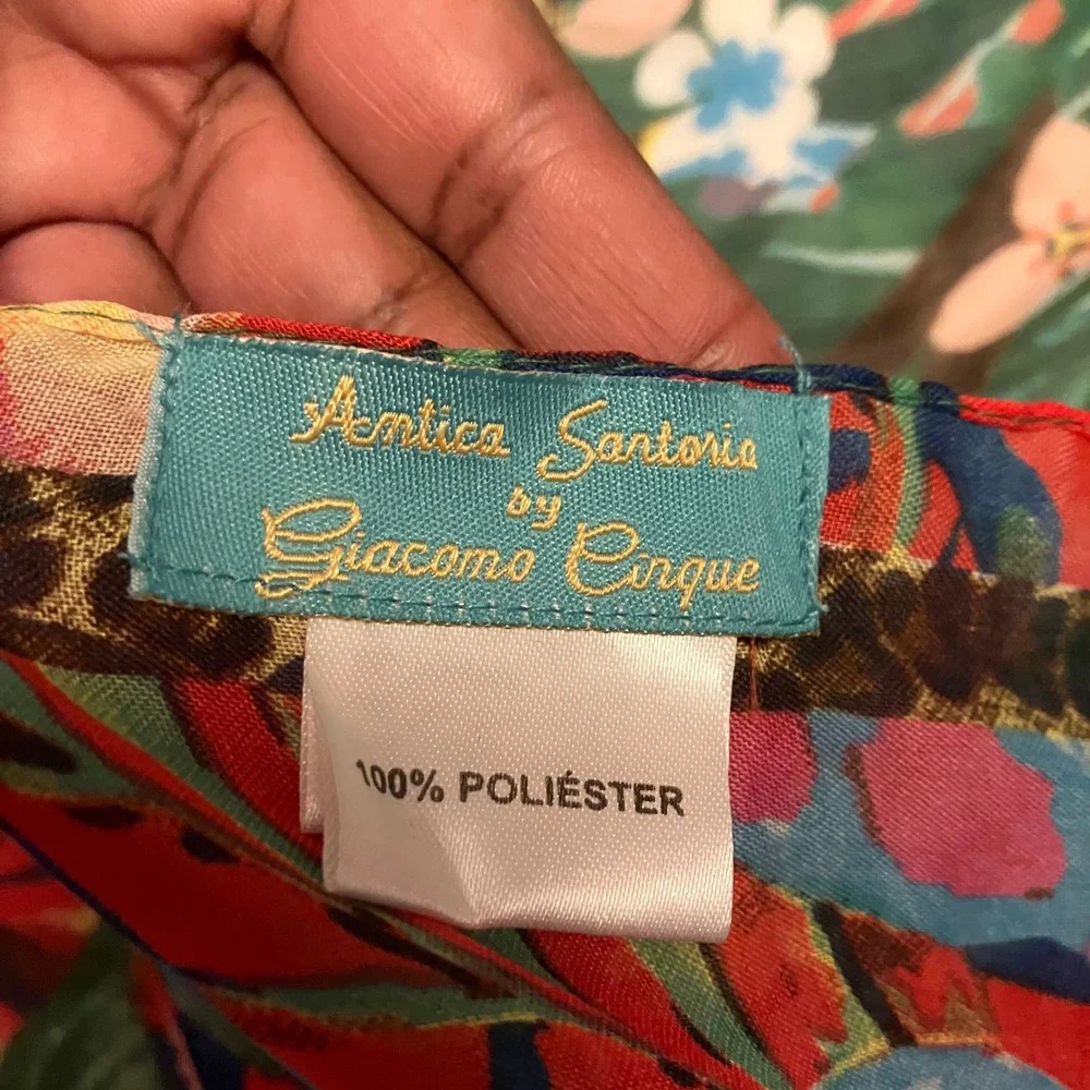 Antica Sartoria Giacomo Cinque Tropical Jungle Bird Scarf Shawl Wrap Green Red